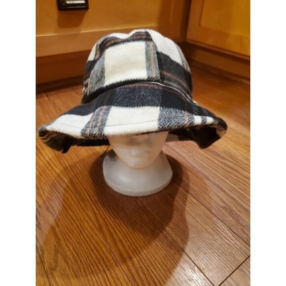 David & Young Plaid Bucket Hat‎ Brown Gray Cream Winter Polyester Wool Lined - Picture 2 of 10